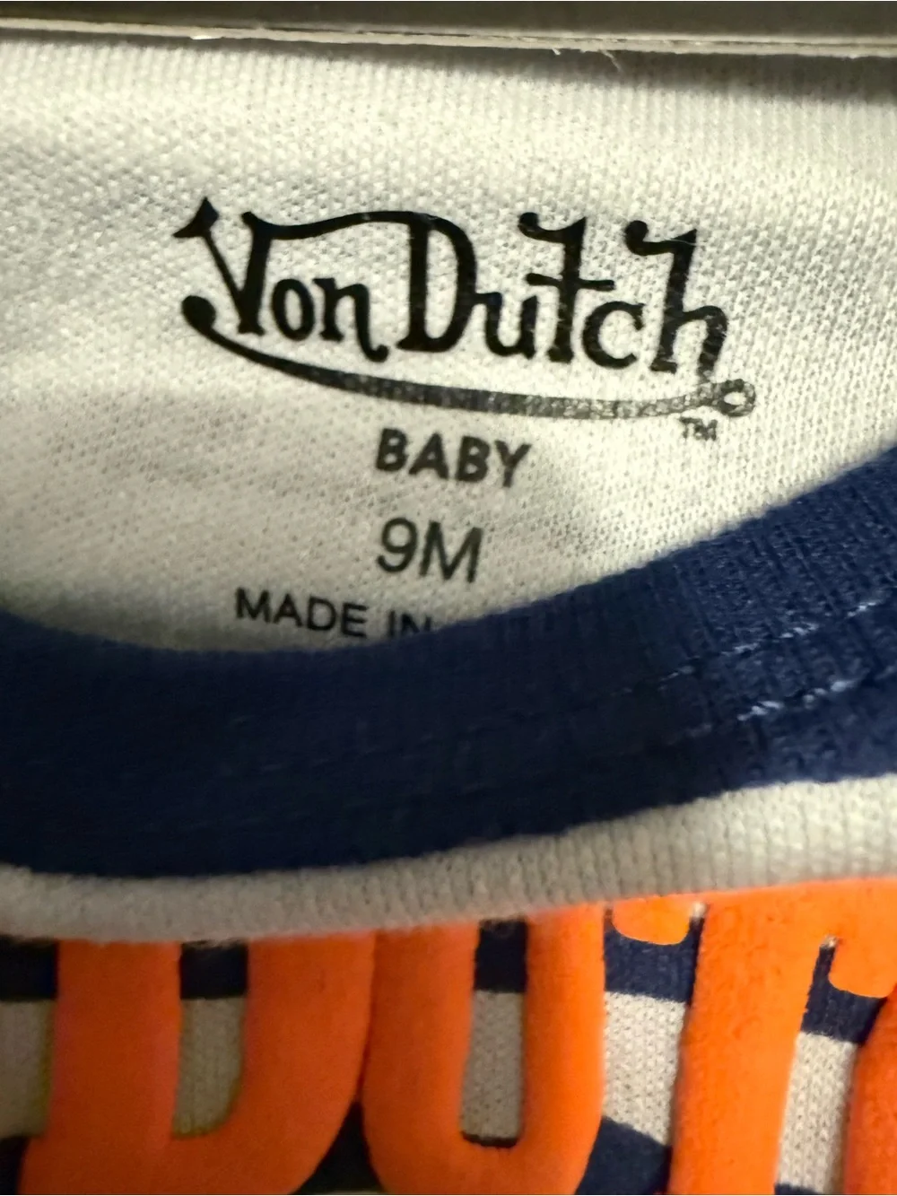 Von Dutch Navy & White Striped Footed One Piece with Matching Bucket Hat NWT 9 M